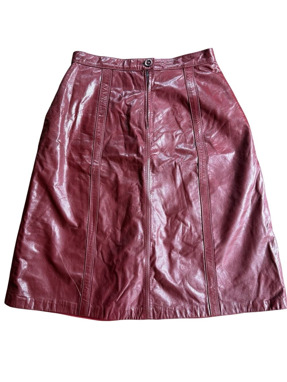 Vintage 70s Montgomery Ward Leather Skirt 17 18 Plus Wine Red Midi A Line